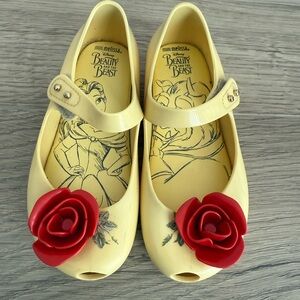 Mini Melissa Beauty & the Beast Jelly Flats with Rose Detail - Toddler Size 10